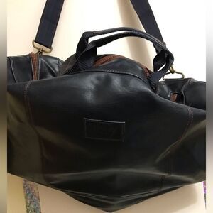 Yves Saint Laurent YSL dark navy blue Opium for men leather duffle travel bag
